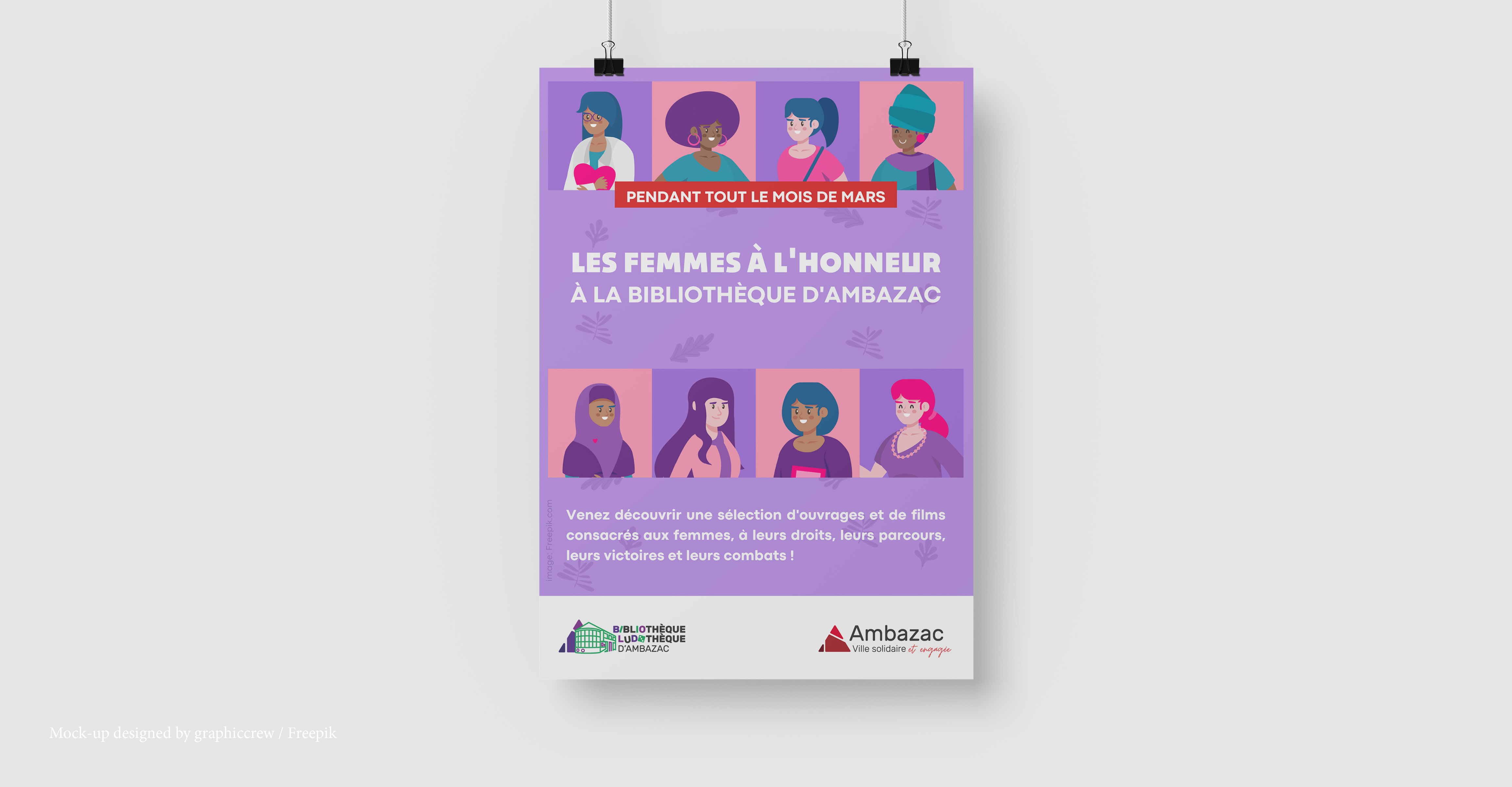 Affiche sélection littéraire sur les femmes et leurs droits à la bibliothèque - Communication Ambazac